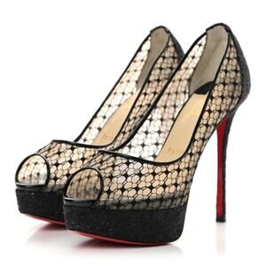 Christian Louboutin Resille Fetish Lace Spider 130 Peep Toe Heels in Size 37.5